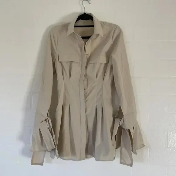 PrettyLittleThing | Dresses | Pretty Little Thing Fitted Waist Long Sleeve  Shirt Dress Ruffle Sleeve Size 4 | Poshmark